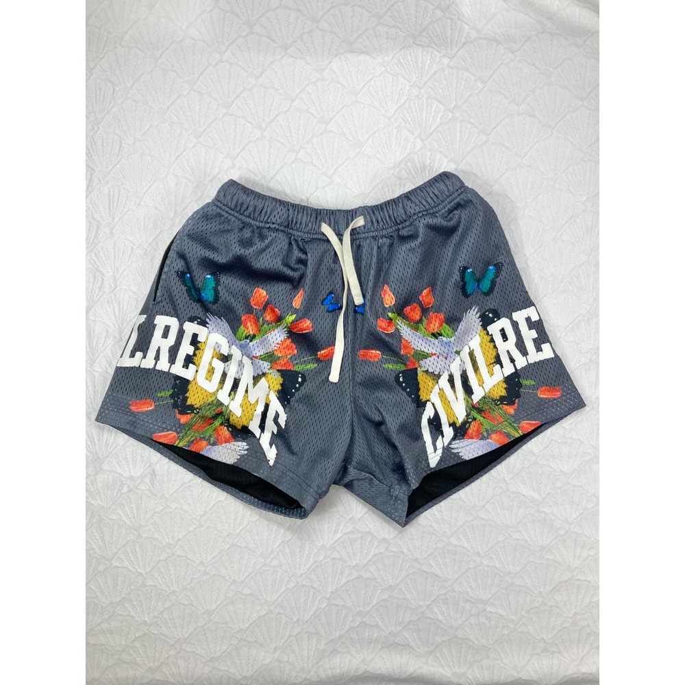 Civil Regime Butterfly Floral Mesh Athletic Shorts Womens S Grey Lounge Pull On